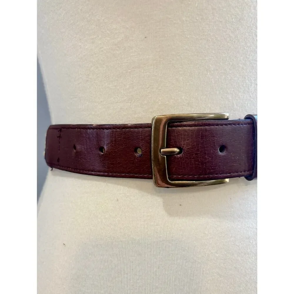 Vintage Boho Brown Leather Belt Gold Brass Buckle Mixed Braided, Men's XL